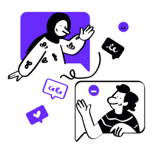 Illustration of two people, each within a speech bubble, having a conversation